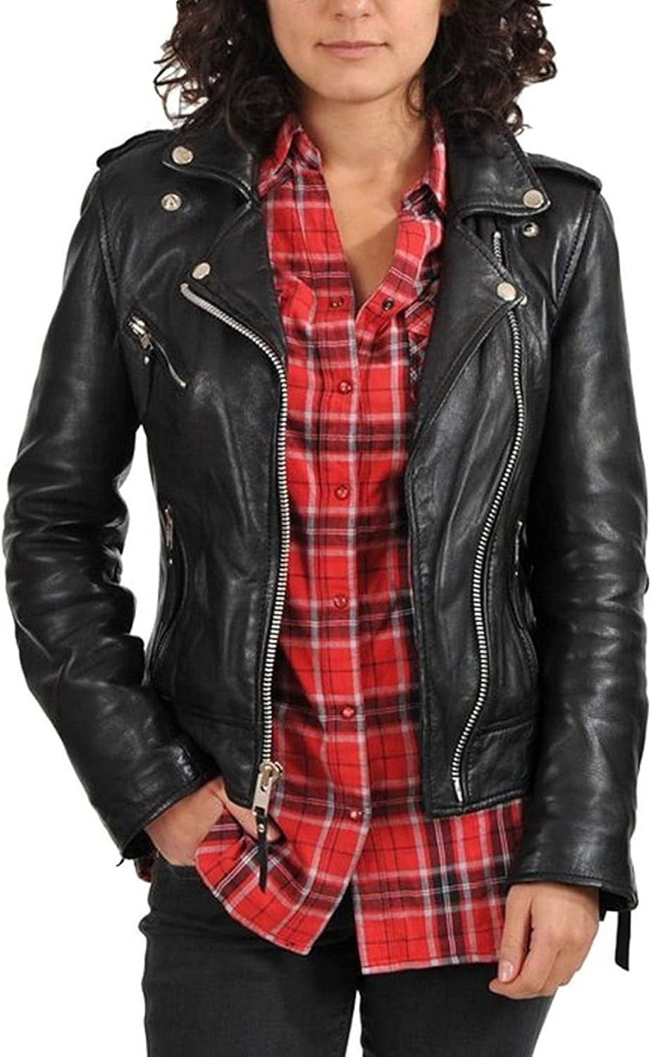 Women'S Moto Genuine Lambskin Leather Jacket, Bikers Jacket for Women'S Day